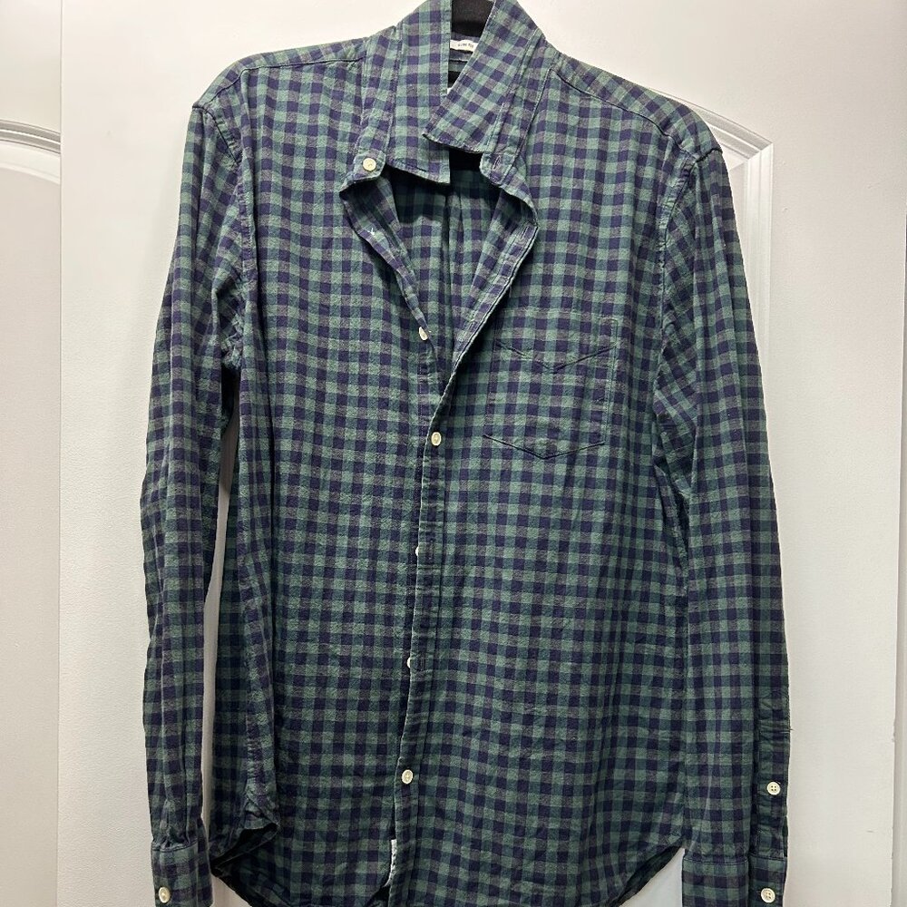 LUCKY Brand Mens XL Button Front Blue Green Check Shirt Slim Fit